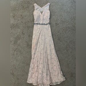 My Michelle Blush Pink Lace Sequin Gown – Size 5
